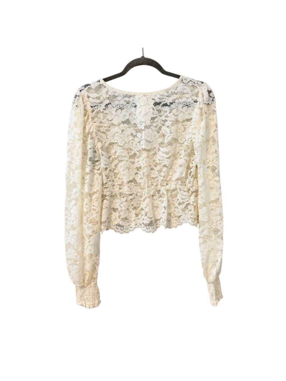Mine Lace Button-Up Cropped Long-Sleeve Blouse Size L Ivory top. NWT - Picture 9 of 11